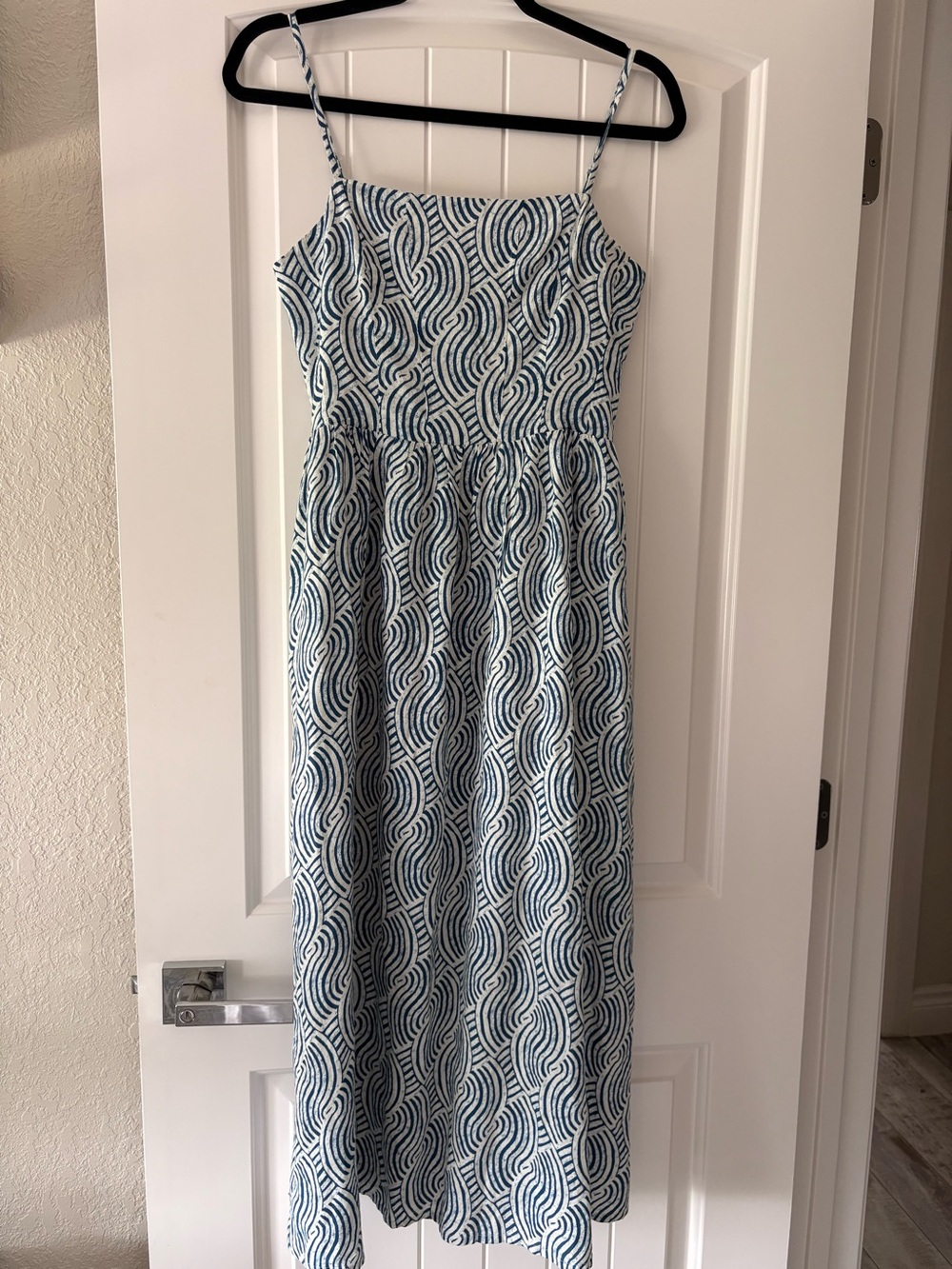 H&M Blue & White Patterned Spaghetti-Strap Maxi Dress